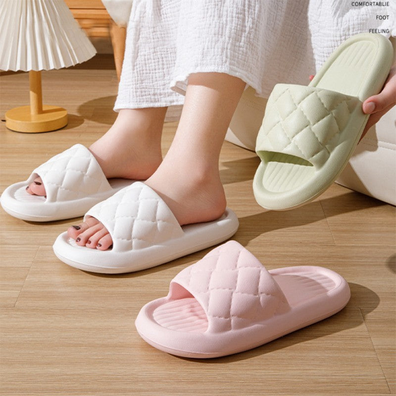 New Rhombus Home Slippers Summer Non-slip Floor Bathroom Slipper Lightweight Simple House Shoes For Women Men - MANDOTOS