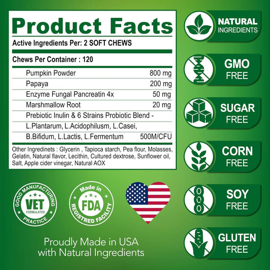 Digestive Health Probiotics Chews for Dogs 120 Count - MANDOTOS