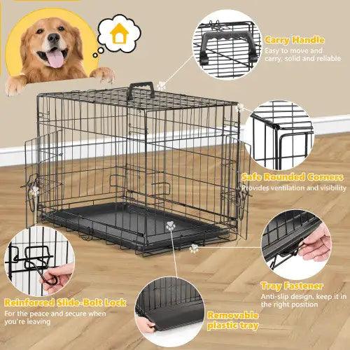 Dual Door Folding Dog Crate with Divider - MANDOTOS
