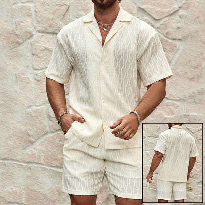 Stylish Men's Summer Tracksuit - Relaxed Fit Two-Piece Lapel Shirt & Shorts for Beach Holidays