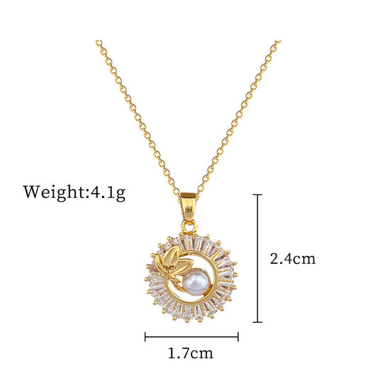Fashion Jewelry Square Full Diamond Personalized Round Ring Leaves Necklace And Earrings Suite - MANDOTOS