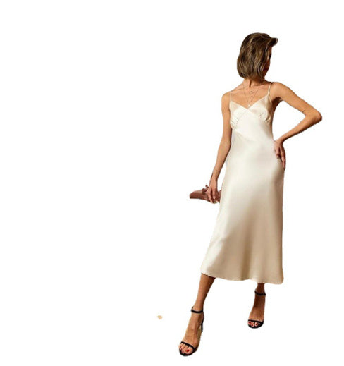 Sling Style Collage Stitching Long Swing Skirt in Sweet Plain Pattern - Polyester Fiber - MANDOTOS0