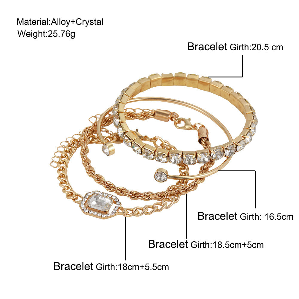 Fashion Jewelry 4 Pcs Crystal Bracelet Set Bohemian Design For Women Vintage Luxury Twisted Cuff Chains Armband Jewelry Accessories - MANDOTOS
