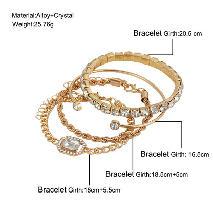 Fashion Jewelry 4 Pcs Crystal Bracelet Set Bohemian Design For Women Vintage Luxury Twisted Cuff Chains Armband Jewelry Accessories - MANDOTOS