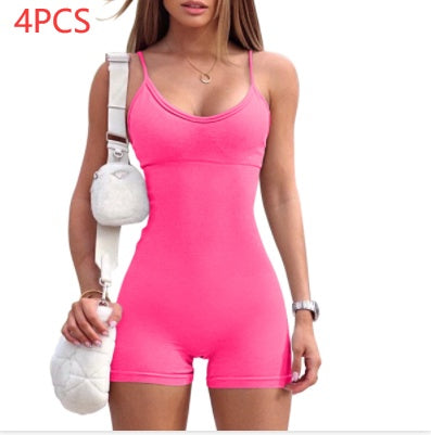 Spaghetti Strap Shorts Jumpsuit Sports Yoga Workout Tight Romper Women Fashion Fitness Sportwear - MANDOTOS