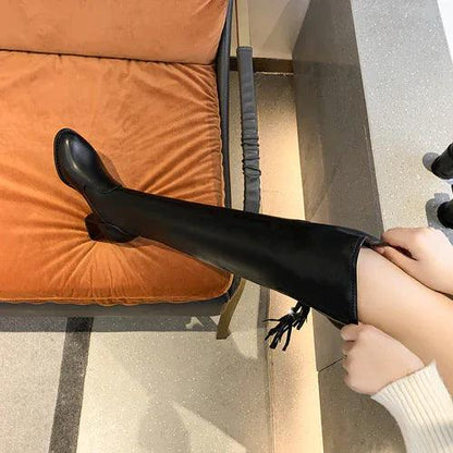 Elastic Leather Knee Boots - MANDOTOS