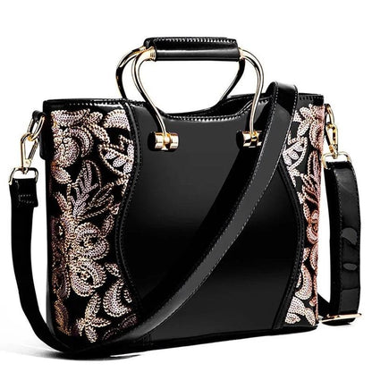 Elegant Floral Leather Tote - MANDOTOS