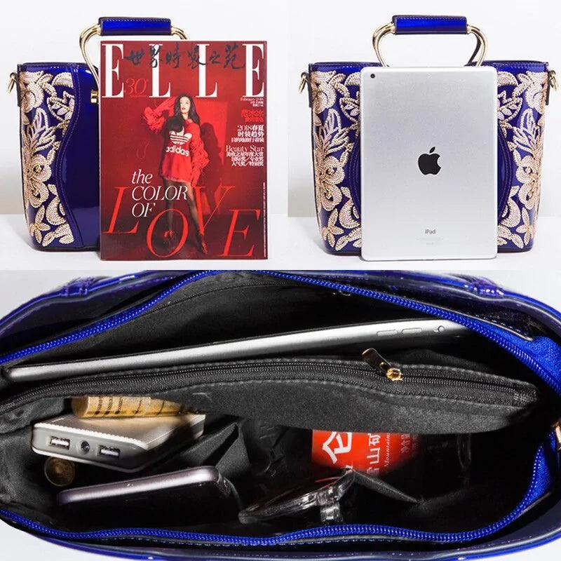 Elegant Floral Leather Tote - MANDOTOS