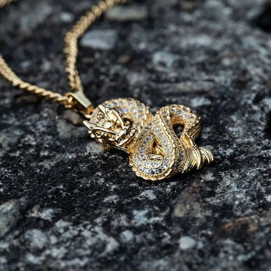 Elegant Gold Zircon Dragon Pendant - MANDOTOS