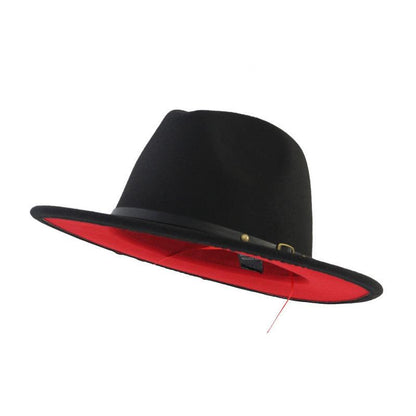European And American Popular Woolen Top Color Matching Flat Brim Fedora Jazz Hat - MANDOTOS