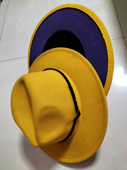 European And American Popular Woolen Top Color Matching Flat Brim Fedora Jazz Hat - MANDOTOS