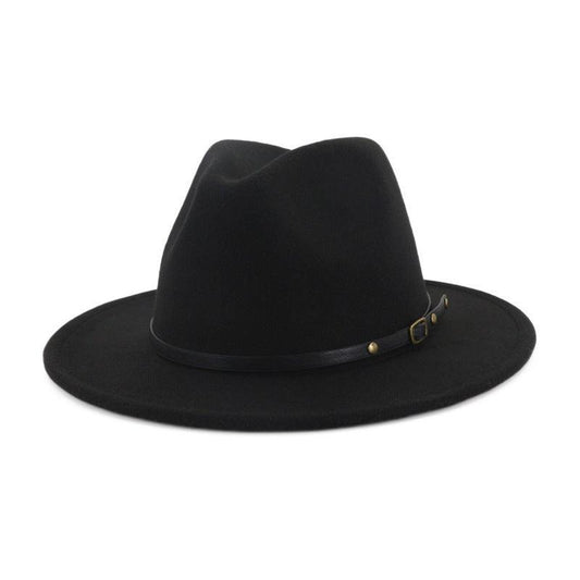 European And American Popular Woolen Top Color Matching Flat Brim Fedora Jazz Hat - MANDOTOS
