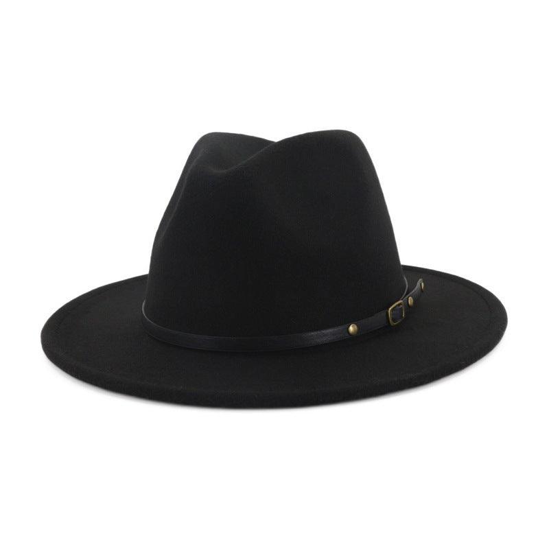 European And American Popular Woolen Top Color Matching Flat Brim Fedora Jazz Hat - MANDOTOS