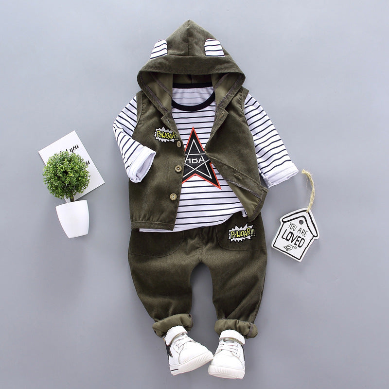 Children's boys' autumn three-piece suit by Ancient Energy, featuring a stylish jacket, vest, and trousers for boys' casual wear.