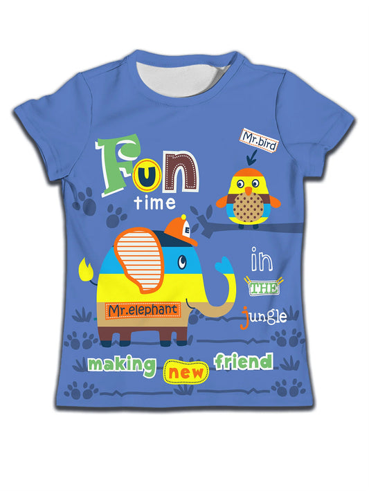 Children's boy T-shirt by Ancient Energy featuring a soft, casual fabric with a cute cat cartoon pattern.