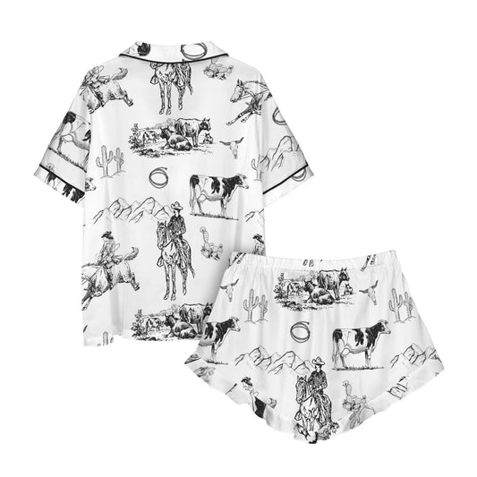 Ranch Life Western Cowgirl Satin Ruffle Pajama Set