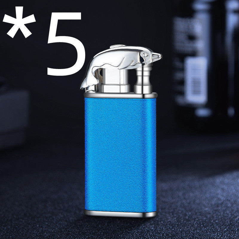 Creative Blue Flame Lighter Dolphin Dragon Tiger Double Fire Metal Winproof Lighter Inflatable Lighter - MANDOTOS