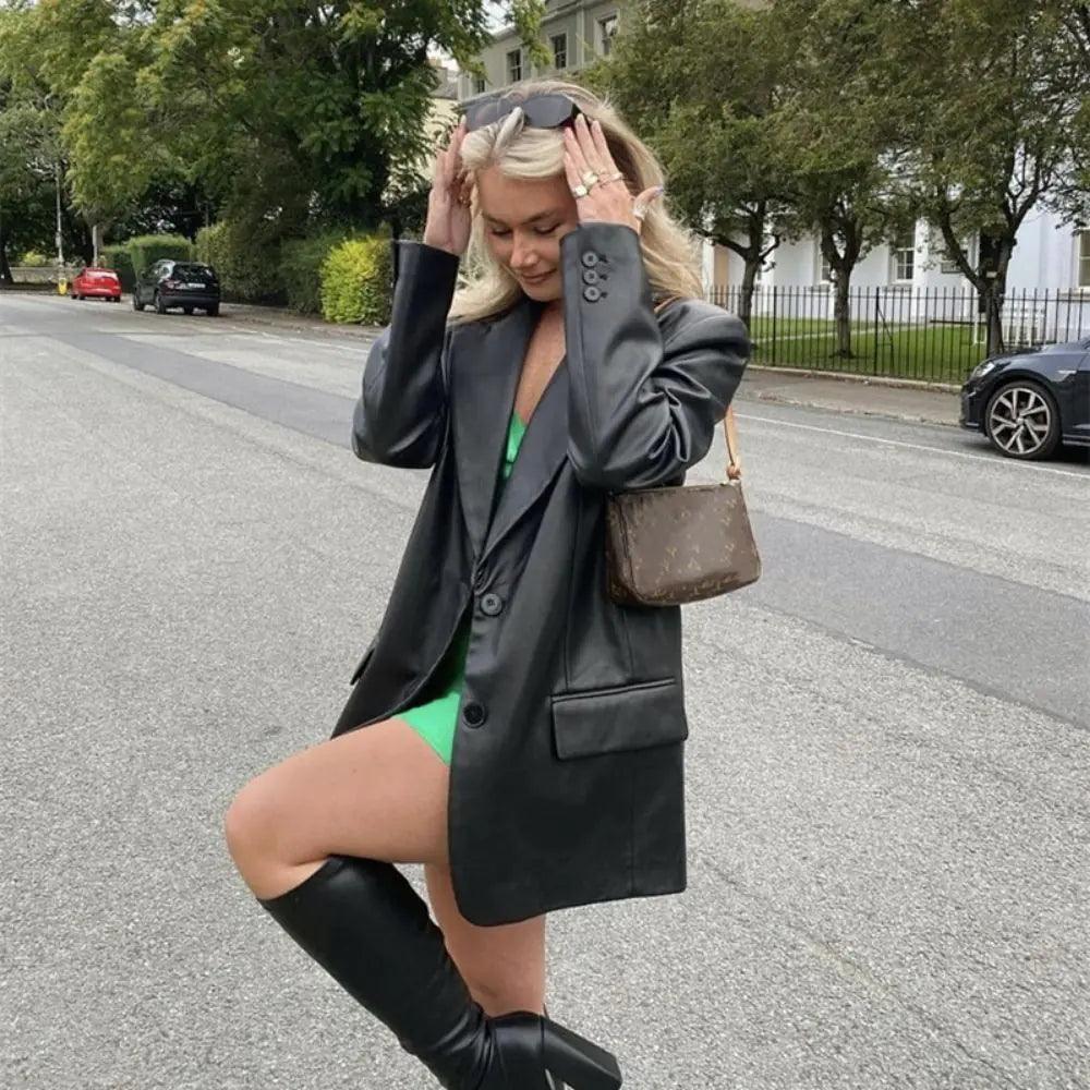 Farah Faux Leather Blazer - MANDOTOS