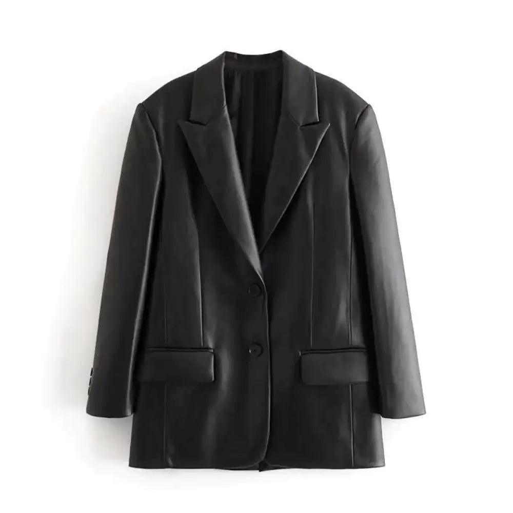 Farah Faux Leather Blazer - MANDOTOS