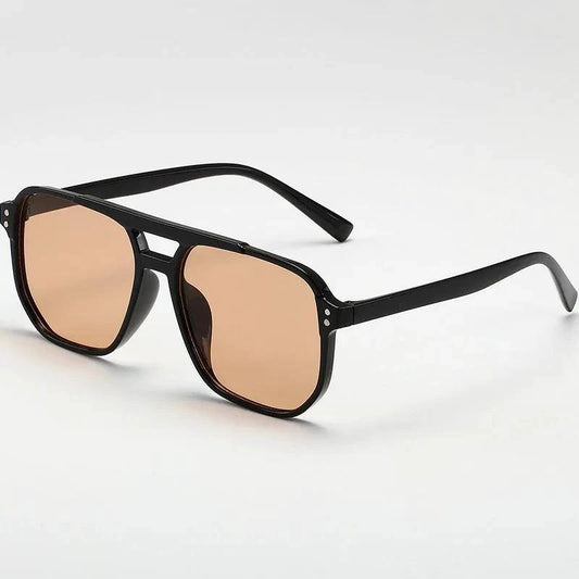 Vintage unisex square sunglasses with black lenses, designer style, UV400 protection, suitable for men and women.