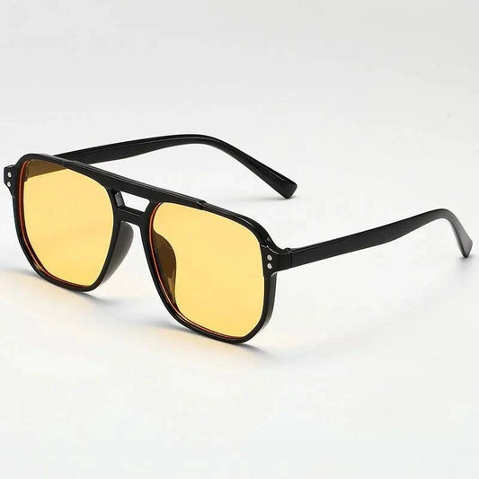 Vintage unisex square sunglasses with black lenses and UV400 protection, ideal for men and women, by designer brand.