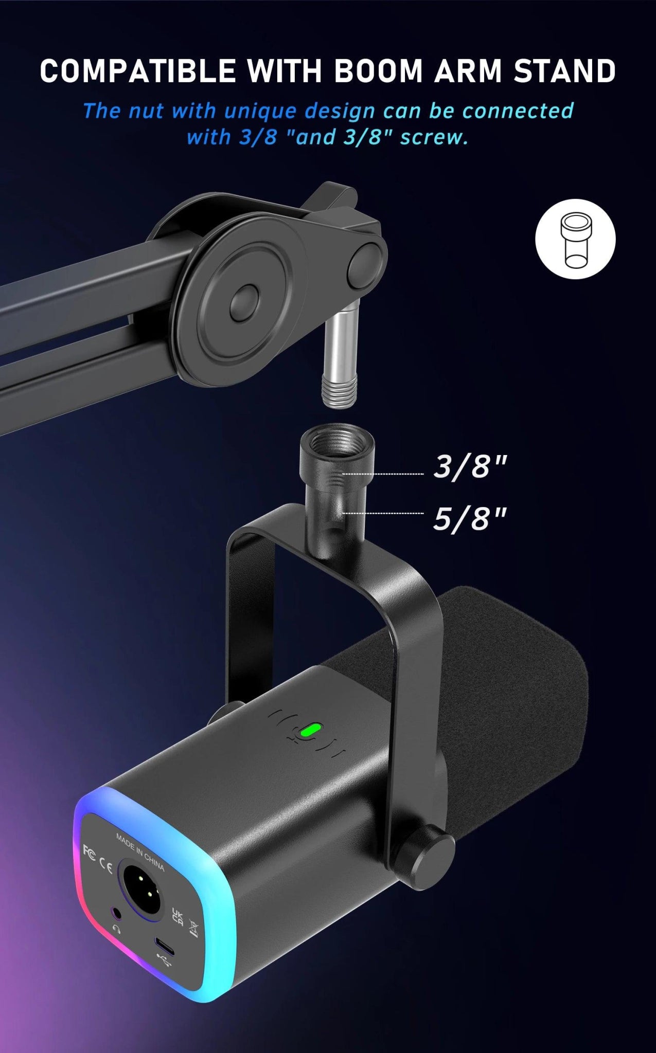 Dynamic USB/XLR Microphone with Touch Mute Button and Headphone Jack for PC and Gaming - MANDOTOS