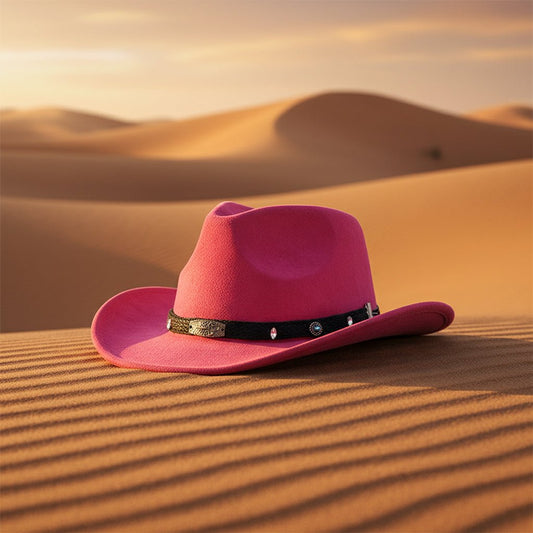 Unisex Western cowboy hat with ethnic style details, made by FitiqueFit, featuring a wide brim and traditional design.