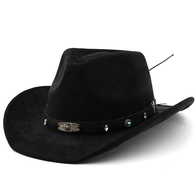 Unisex western cowboy hat with ethnic style, made by FitiqueFit, featuring a classic brim and traditional design, suitable for fashion.