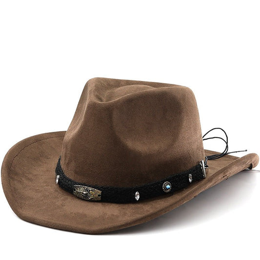 Unisex western cowboy hat with ethnic style design, made by FitiqueFit, showcasing a wide brim and traditional decorative elements.