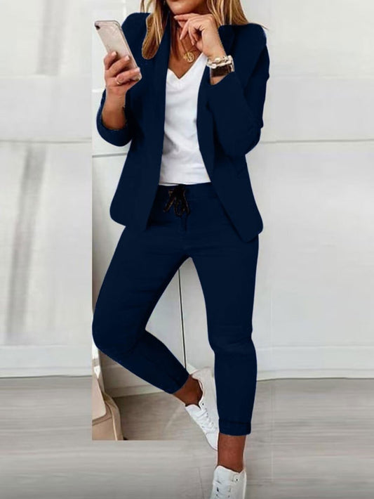 FitiqueFit two-piece lapel blazer and drawstring trousers OL suit in multiple colors, XS to 3XL, casual professional look.