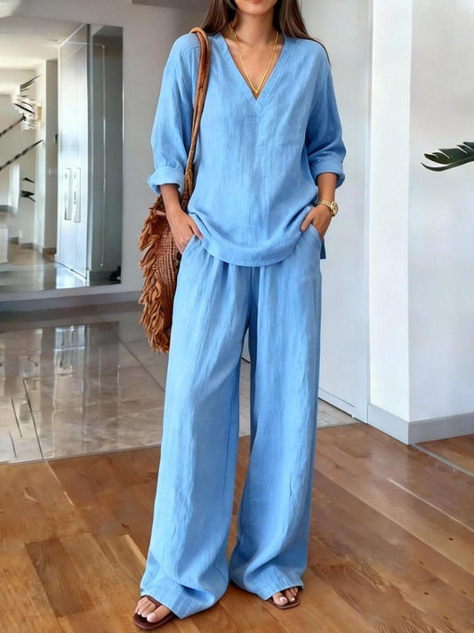 FitiqueFit long sleeve top and full-length pants two-piece set in various colors, featuring a comfortable, stylish casual outfit.