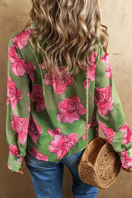 Floral Elegance Long Sleeve Shirt - MANDOTOS