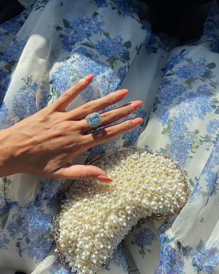 Floral Off-the-shoulder Strap Lace-up Large Swing Skirt Organza Dress - MANDOTOS