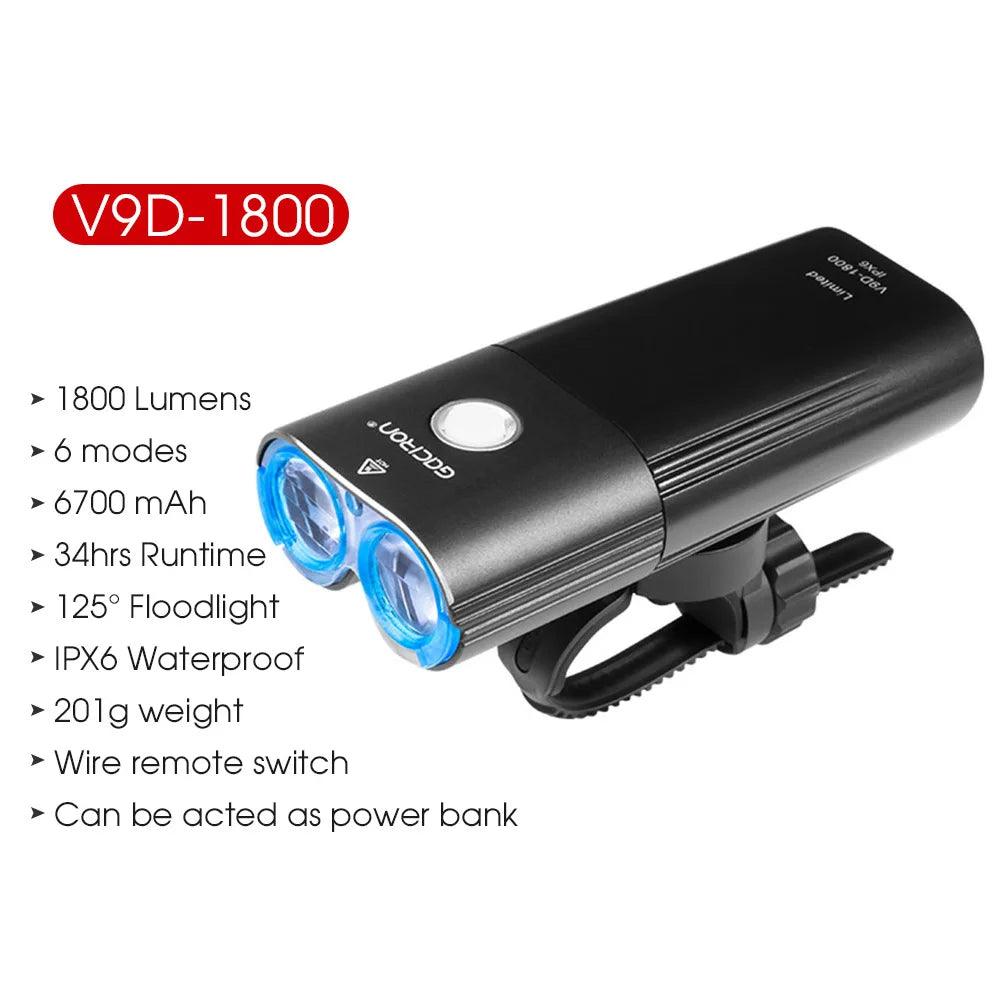 GACIRON 400-1800 Lumens Bicycle Front Light USB Rechargeable Cycling Headlight Flashlight MTB Road Bike Waterproof LED Head Lamp - MANDOTOS