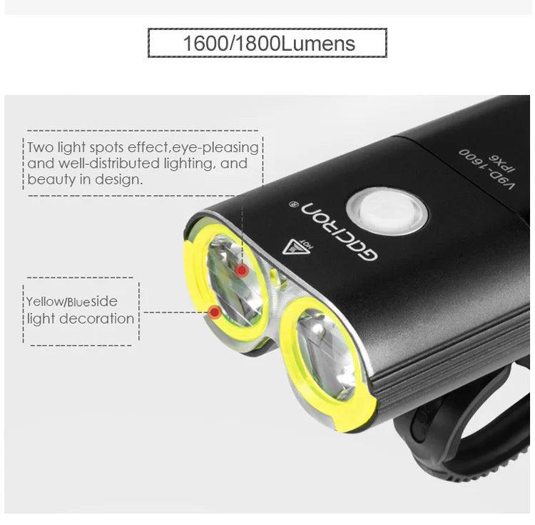 GACIRON 400-1800 Lumens Bicycle Front Light USB Rechargeable Cycling Headlight Flashlight MTB Road Bike Waterproof LED Head Lamp - MANDOTOS