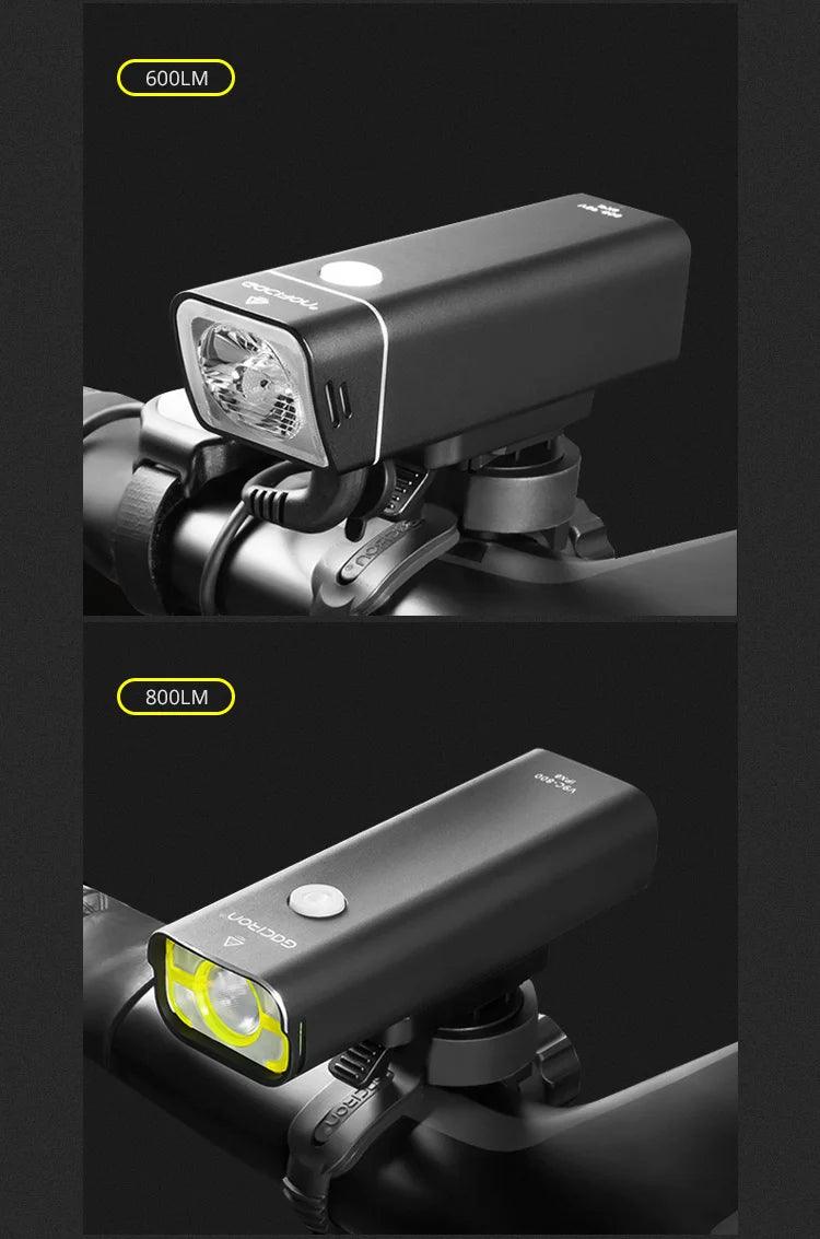 GACIRON 400-1800 Lumens Bicycle Front Light USB Rechargeable Cycling Headlight Flashlight MTB Road Bike Waterproof LED Head Lamp - MANDOTOS