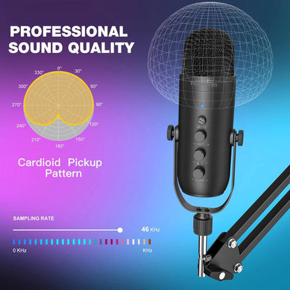 Haomuren Professional USB Streaming Podcast PC Microphone Studio Cardioid Condenser Mic Kit with Boom Arm For Recording YouTube - MANDOTOS