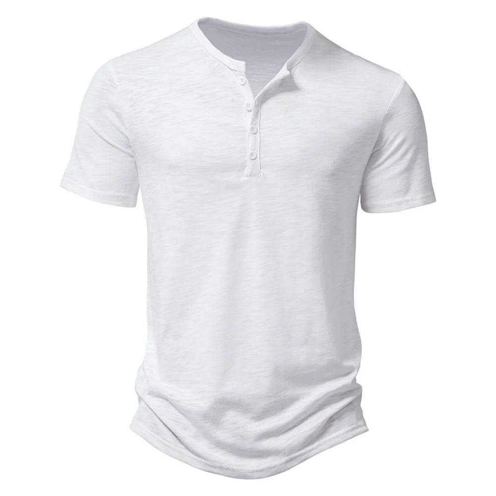 Henley Collar Summer Men Casual Solid Color Short Sleeve T Shirt for Men Polo men High QualityMens T Shirts - MANDOTOS