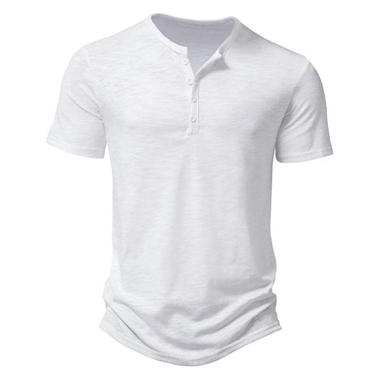 Henley Collar Summer Men Casual Solid Color Short Sleeve T Shirt for Men Polo men High QualityMens T Shirts - MANDOTOS