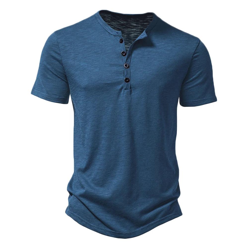 Henley Collar Summer Men Casual Solid Color Short Sleeve T Shirt for Men Polo men High QualityMens T Shirts - MANDOTOS