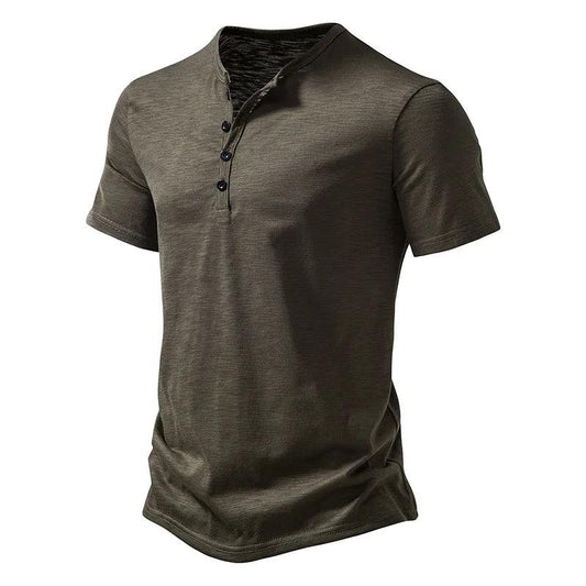 Henley Collar Summer Men Casual Solid Color Short Sleeve T Shirt for Men Polo men High QualityMens T Shirts - MANDOTOS