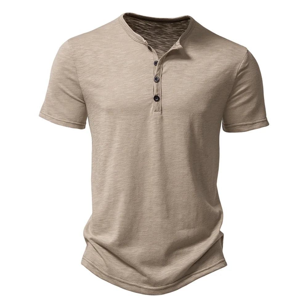 Henley Collar Summer Men Casual Solid Color Short Sleeve T Shirt for Men Polo men High QualityMens T Shirts - MANDOTOS