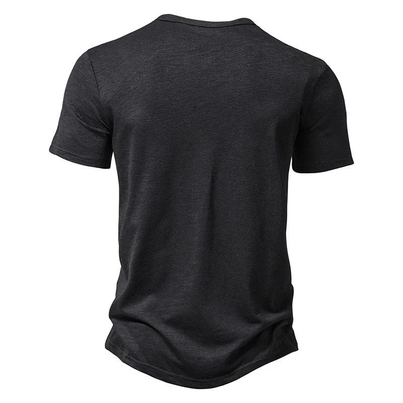 Henley Collar Summer Men Casual Solid Color Short Sleeve T Shirt for Men Polo men High QualityMens T Shirts - MANDOTOS