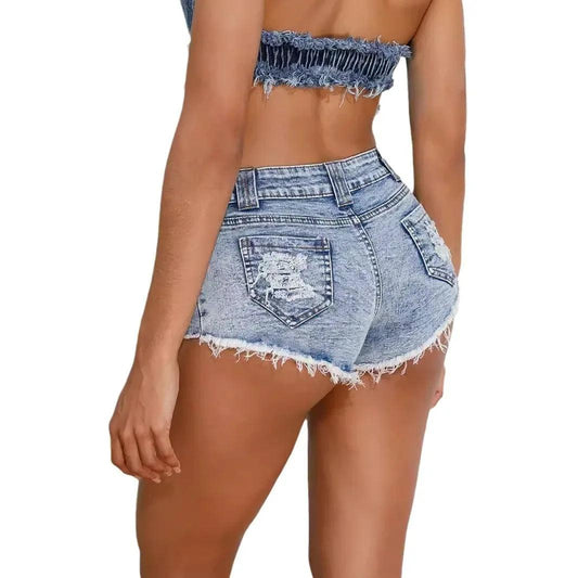 High-Waisted Elastic Short Denim Jeans For Women Sexy Casual Versatile With Holes Summer Fashion Cotton Material - MANDOTOS