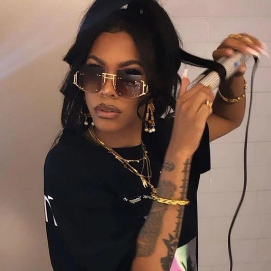 Hollow Out Oversized Women Square Sunglasses 2022 Brand Designer Men Sun Glasses Big Frame Oculos De Sol Feminino Sunglasses - MANDOTOS