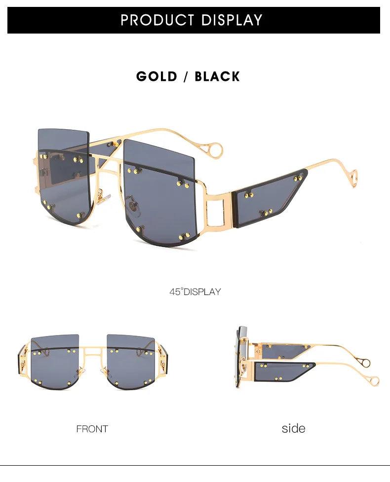 Hollow Out Oversized Women Square Sunglasses 2022 Brand Designer Men Sun Glasses Big Frame Oculos De Sol Feminino Sunglasses - MANDOTOS