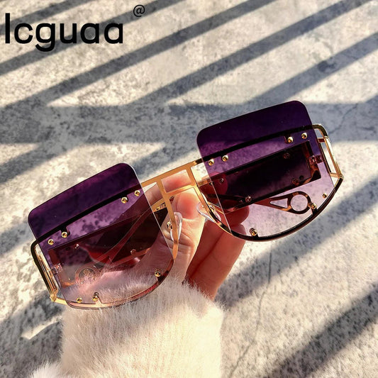 Hollow Out Oversized Women Square Sunglasses 2022 Brand Designer Men Sun Glasses Big Frame Oculos De Sol Feminino Sunglasses - MANDOTOS