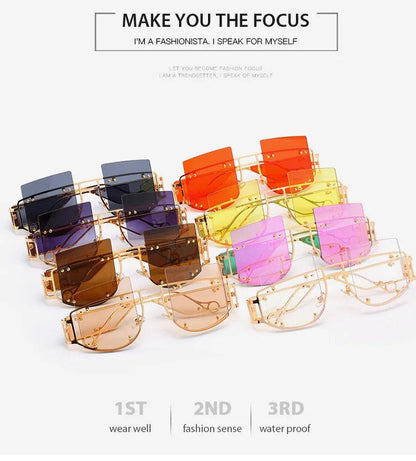 Hollow Out Oversized Women Square Sunglasses 2022 Brand Designer Men Sun Glasses Big Frame Oculos De Sol Feminino Sunglasses - MANDOTOS