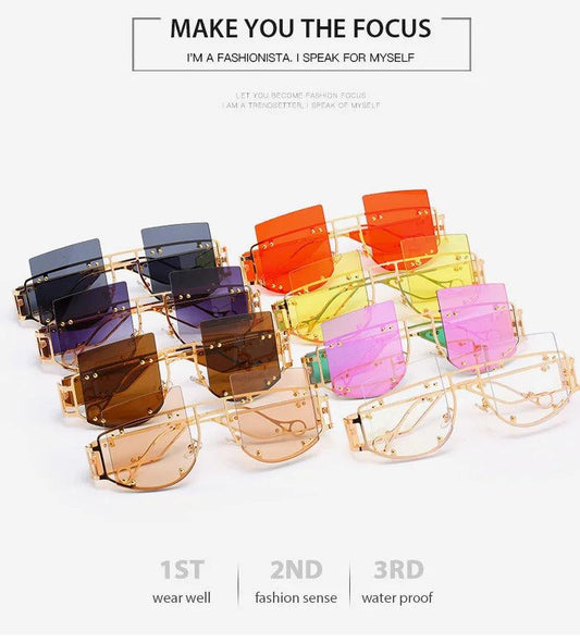 Hollow Out Oversized Women Square Sunglasses 2022 Brand Designer Men Sun Glasses Big Frame Oculos De Sol Feminino Sunglasses - MANDOTOS