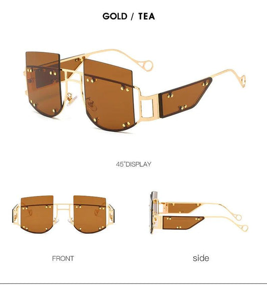 Hollow Out Oversized Women Square Sunglasses 2022 Brand Designer Men Sun Glasses Big Frame Oculos De Sol Feminino Sunglasses - MANDOTOS